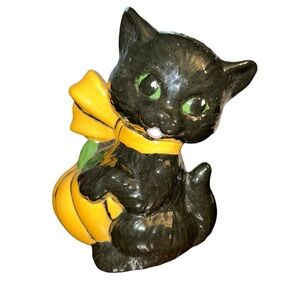 1970’s Black Kitten With Pumpkin Halloween